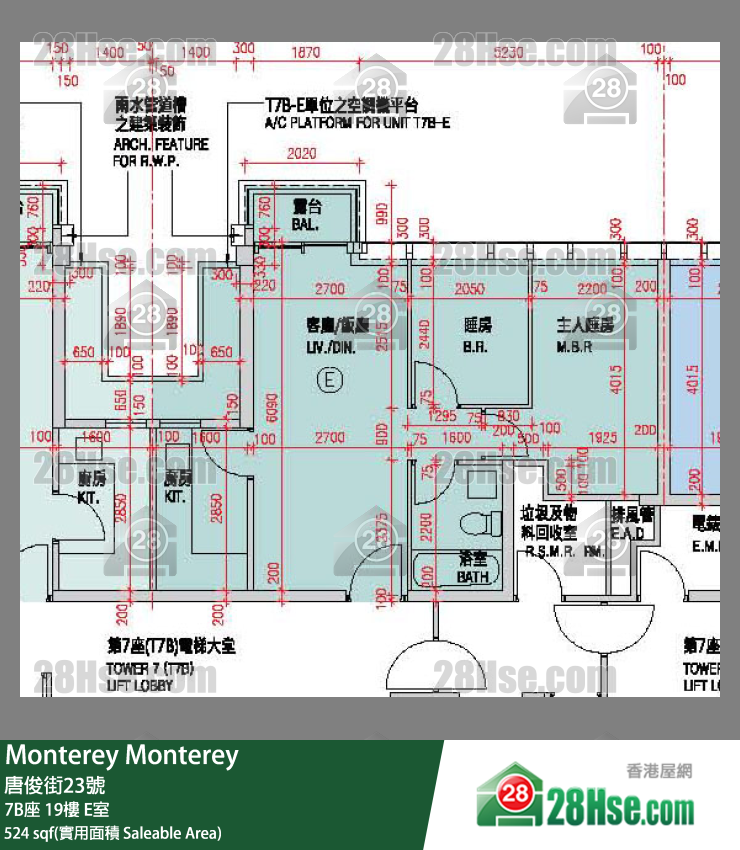 Monterey 大厦 7B座 19楼 E室 平面图