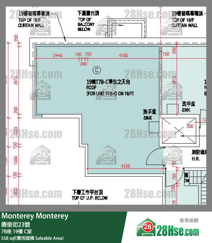 Monterey 大厦 7B座 19楼 C室 平面图