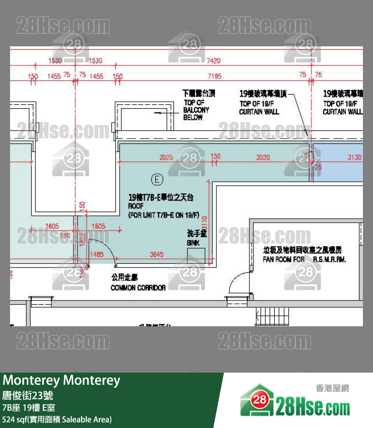 Monterey 大厦 7B座 19楼 E室 平面图