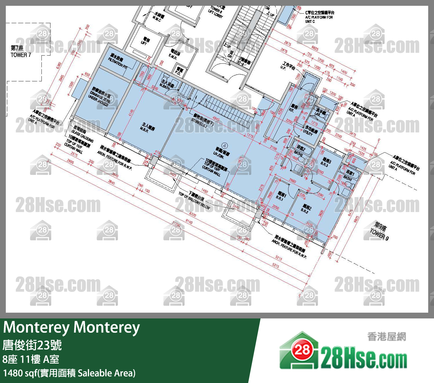 Monterey 大厦 8座 11楼 A室 平面图