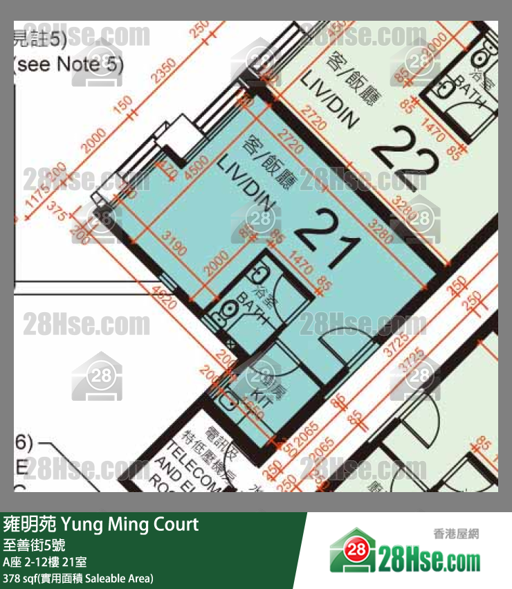 雍明苑 A座 6樓 21室 平面圖