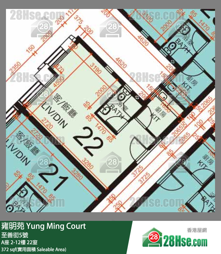 雍明苑 A座 4樓 22室 平面圖