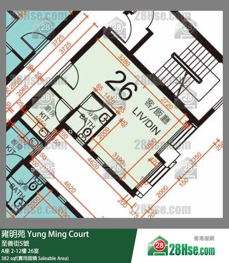 雍明苑 A座 8樓 26室 平面圖