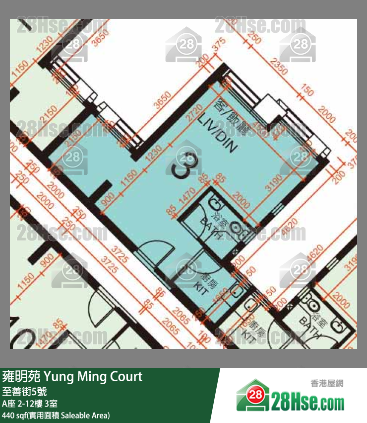 雍明苑 A座 4樓 3室 平面圖