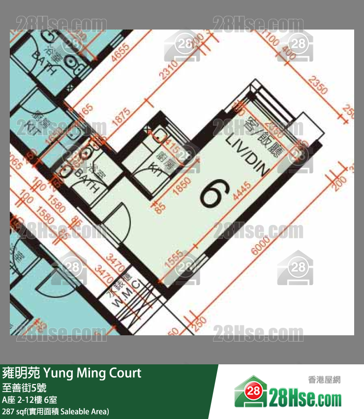 雍明苑 A座 6樓 6室 平面圖