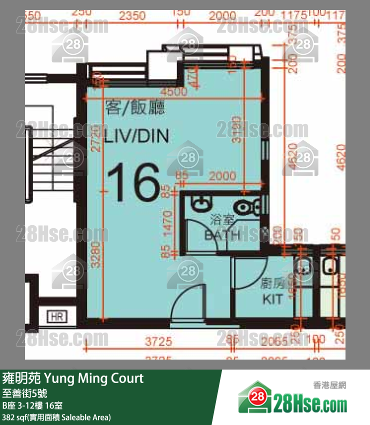 雍明苑 B座 11樓 16室 平面圖