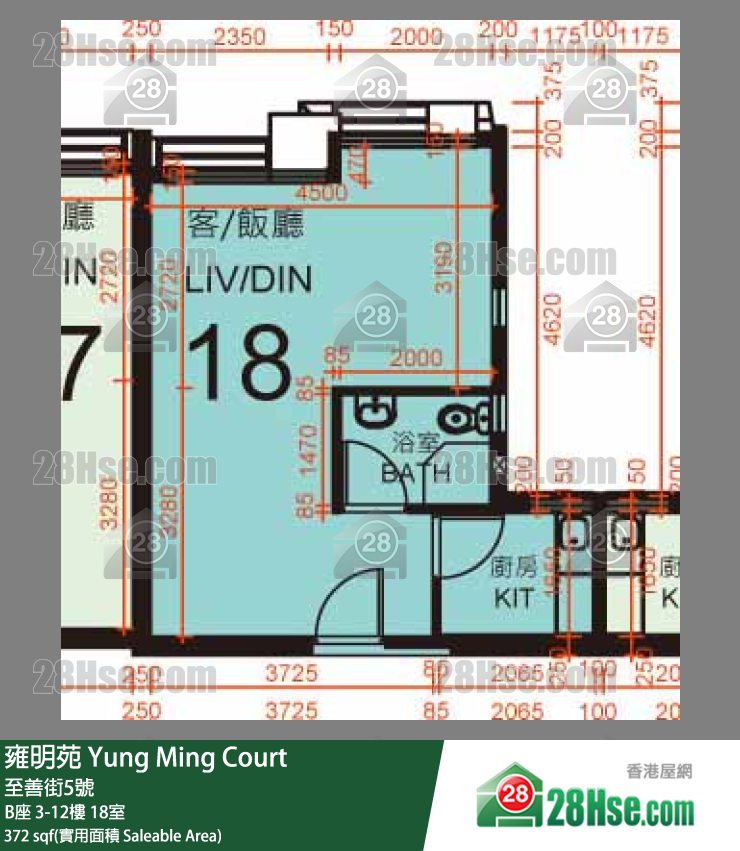 雍明苑 B座 7樓 18室 平面圖