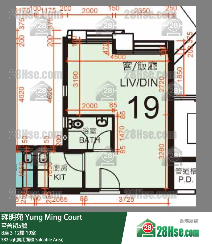 雍明苑 B座 12樓 19室 平面圖