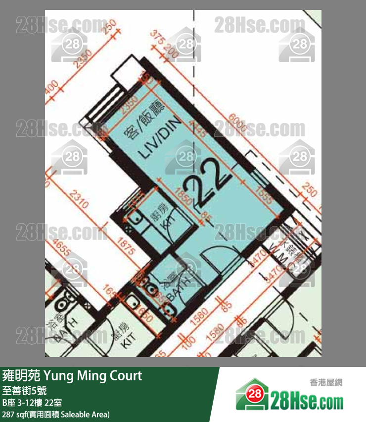 雍明苑 B座 8樓 22室 平面圖