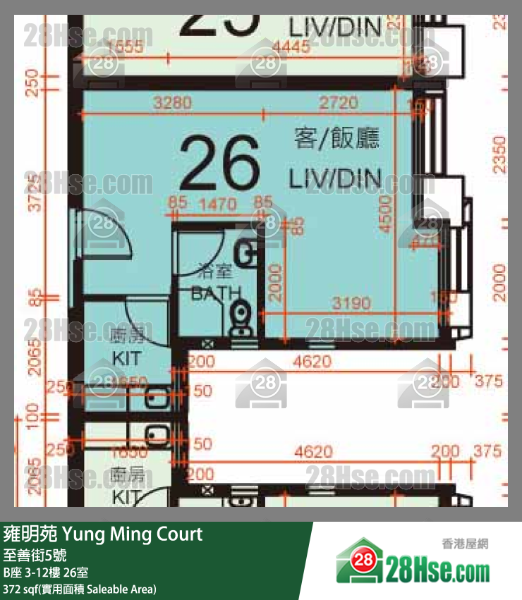 雍明苑 B座 8樓 26室 平面圖