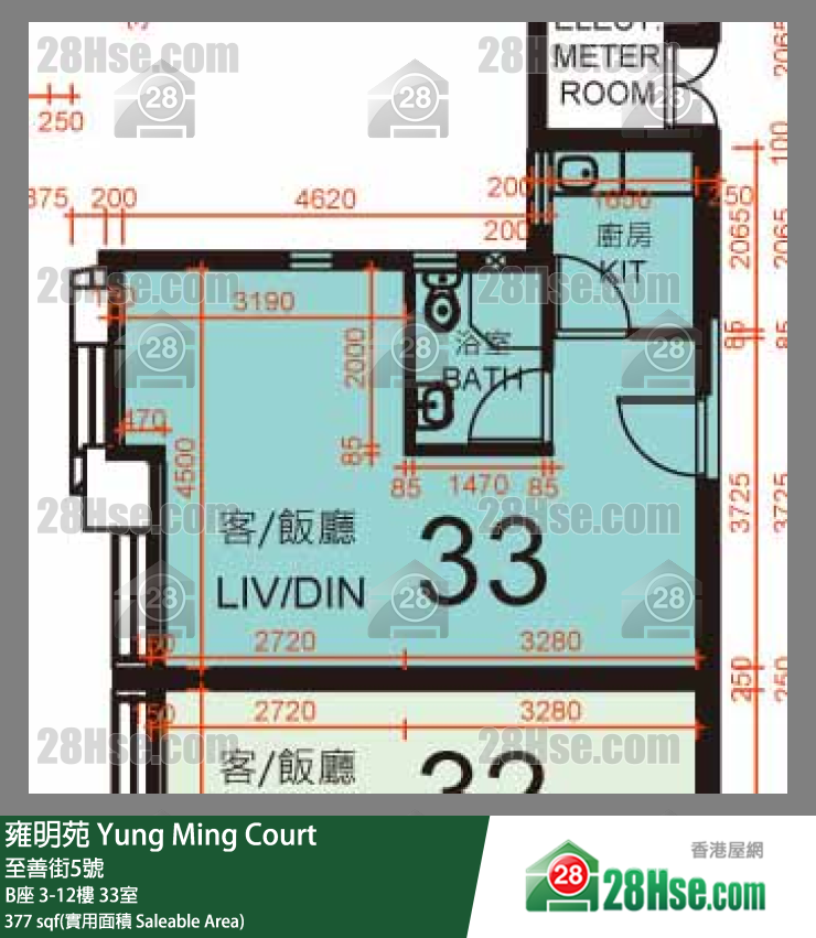 雍明苑 B座 10樓 33室 平面圖