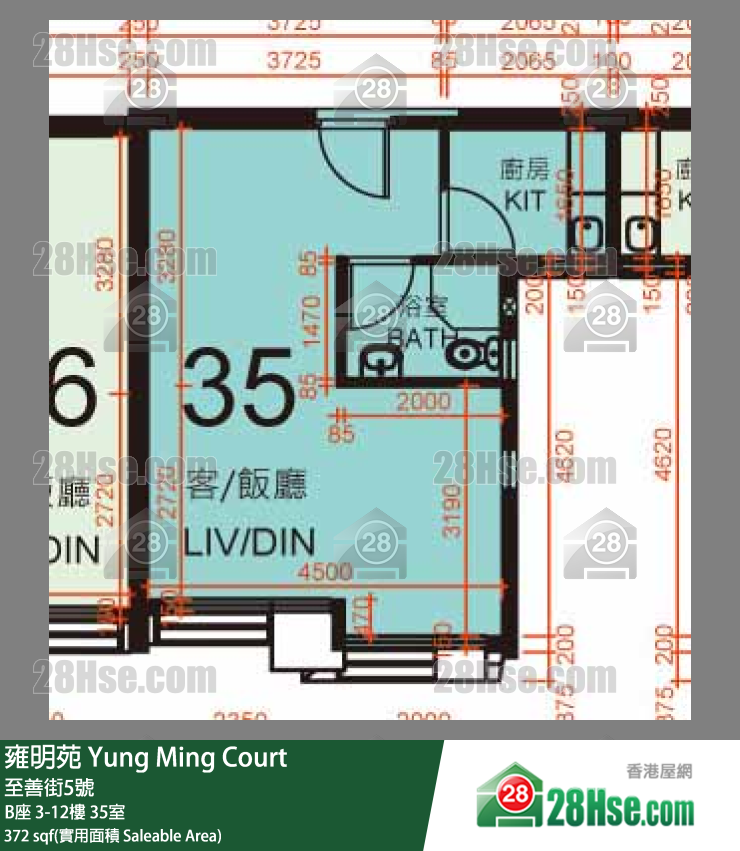 雍明苑 B座 8樓 35室 平面圖