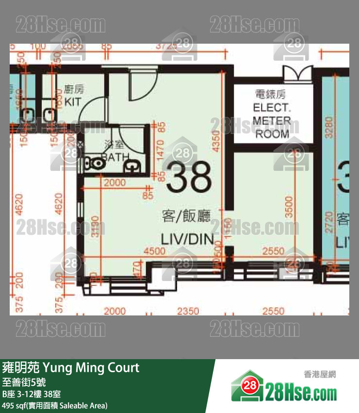 雍明苑 B座 9樓 38室 平面圖
