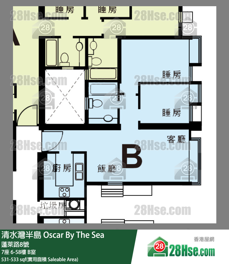 清水湾半岛 7座52楼 B室 平面图