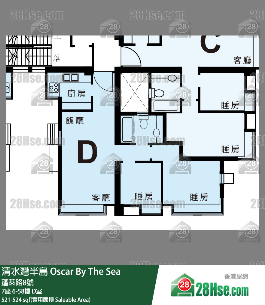 清水湾半岛 7座 8楼 D室 平面图