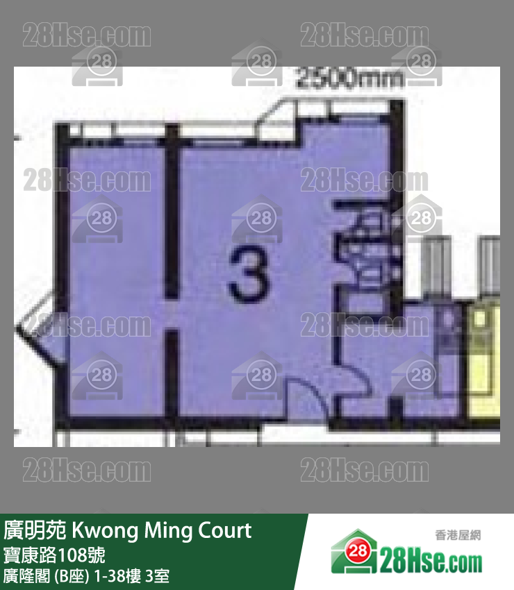 廣明苑 廣隆閣 (B座)2樓 3室 平面圖