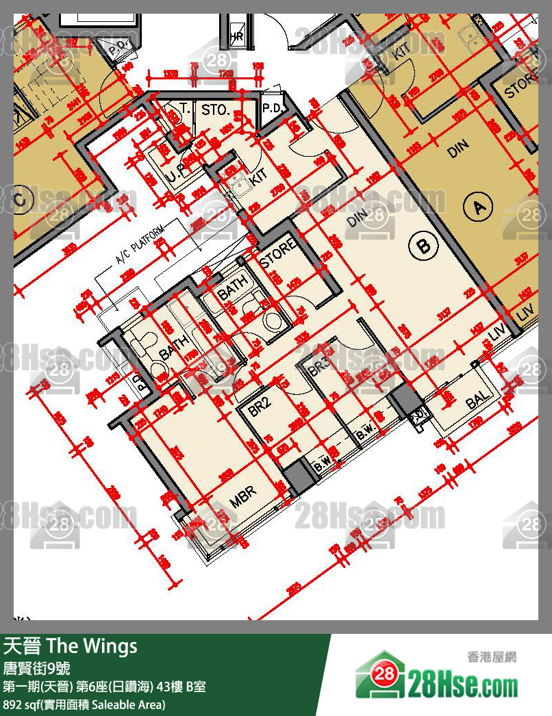 海天晋 第一期(天晋) 第6座(日钻海) 43楼 B室 平面图