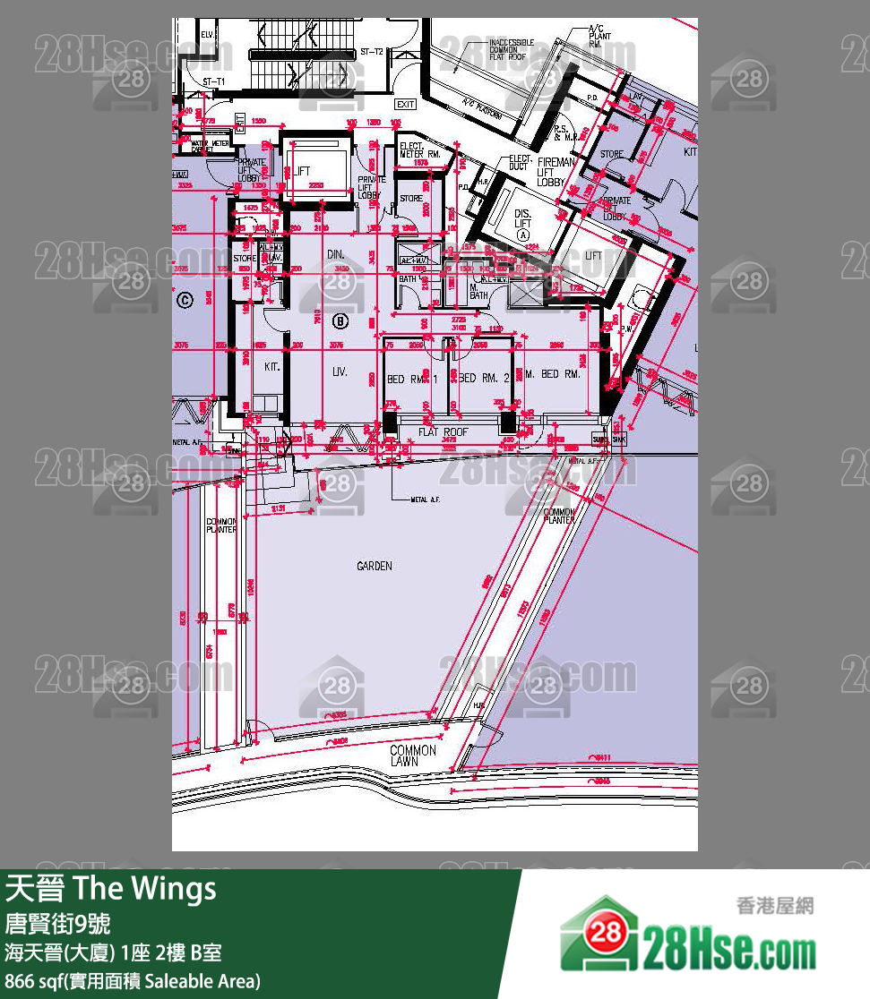 海天晉 海天晉(大廈) 1座 2樓 B室 平面圖