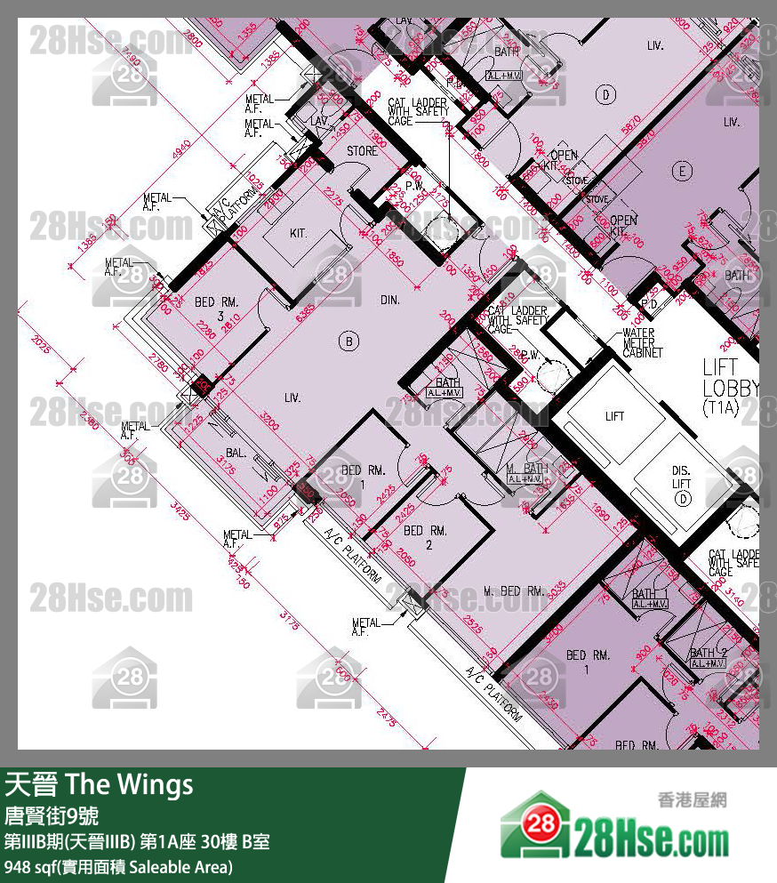 海天晋 第IIIB期(天晋IIIB)第1A座30楼 B室 平面图