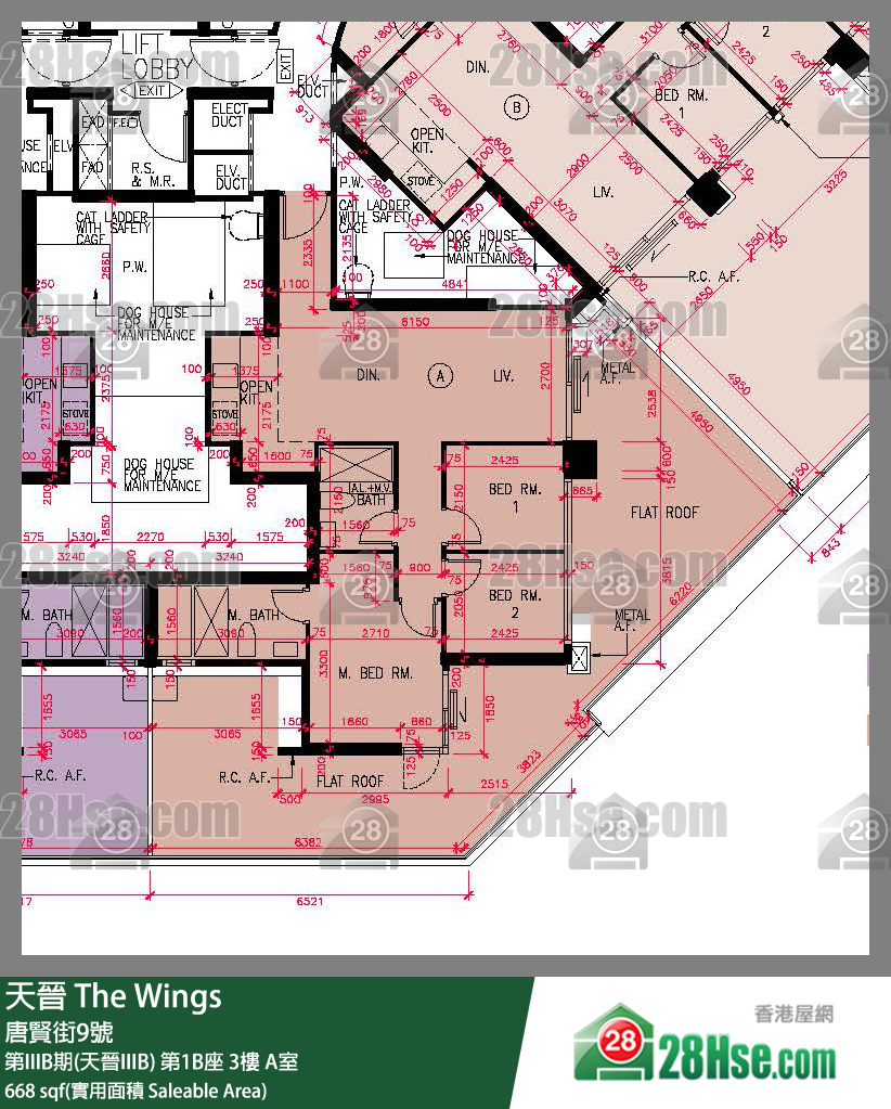 海天晋 第IIIB期(天晋IIIB) 第1B座 3楼 A室 平面图