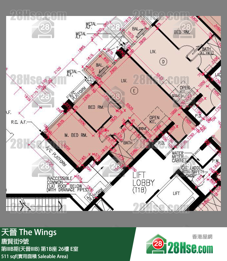 海天晋 第IIIB期(天晋IIIB)第1B座26楼 E室 平面图