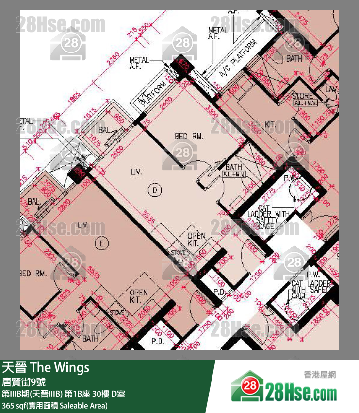 海天晉 第IIIB期(天晉IIIB) 第1B座 30樓 D室 平面圖