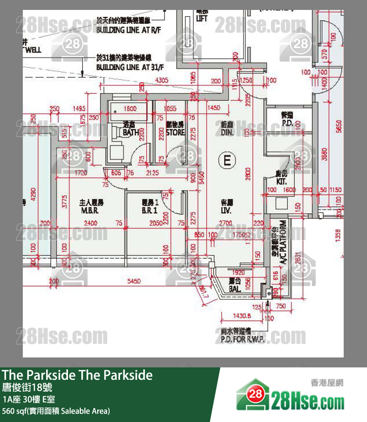 The Parkside 1A座30楼 E室 平面图