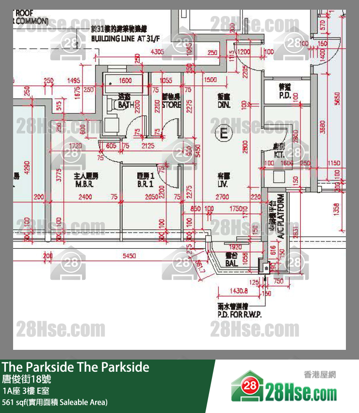 The Parkside 1A座3楼 E室 平面图