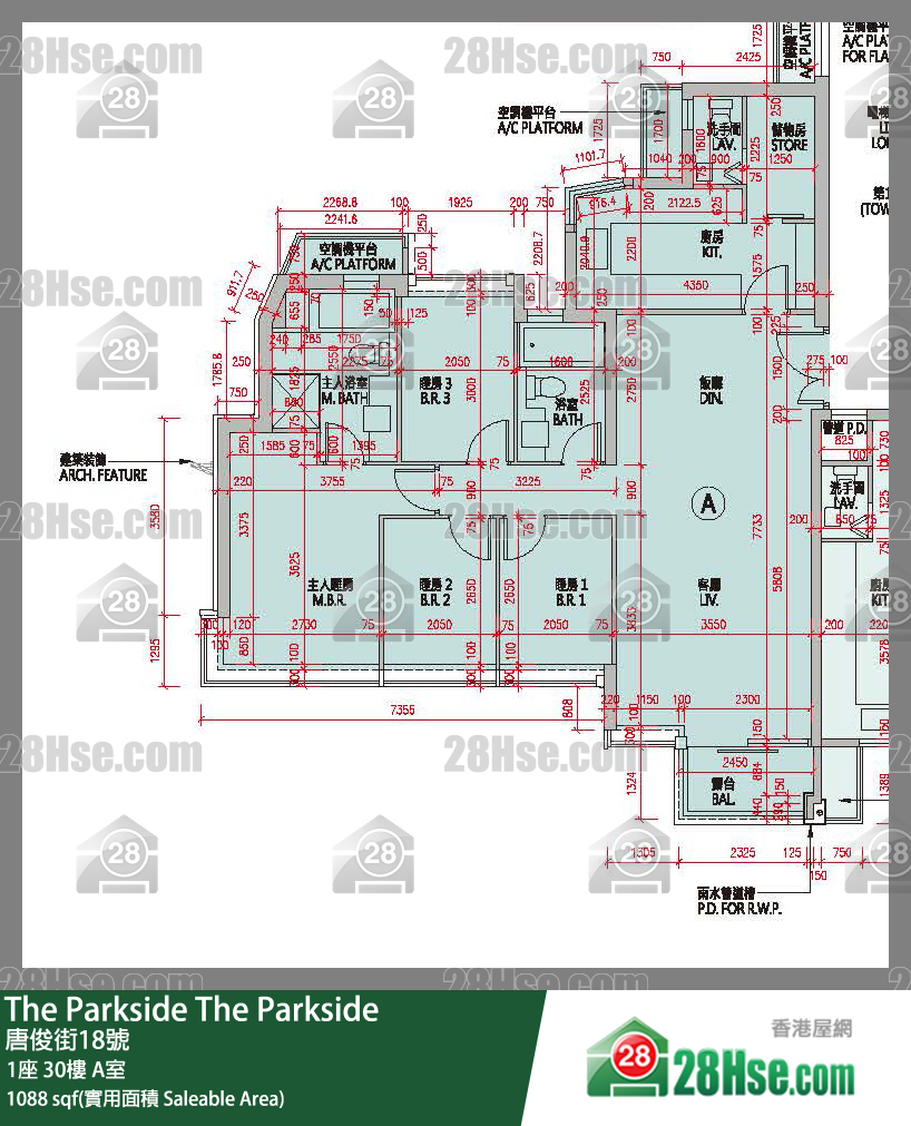 The Parkside 1座 30楼 A室 平面图