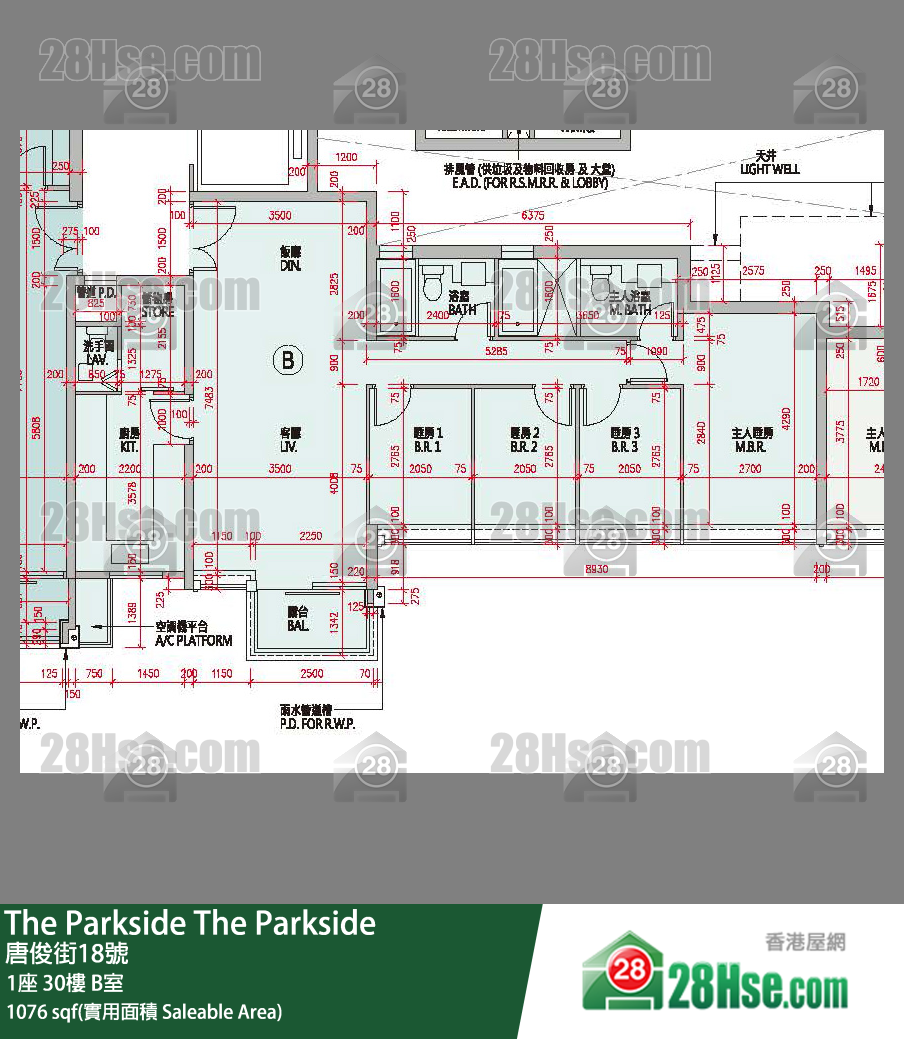 The Parkside 1座 30楼 B室 平面图