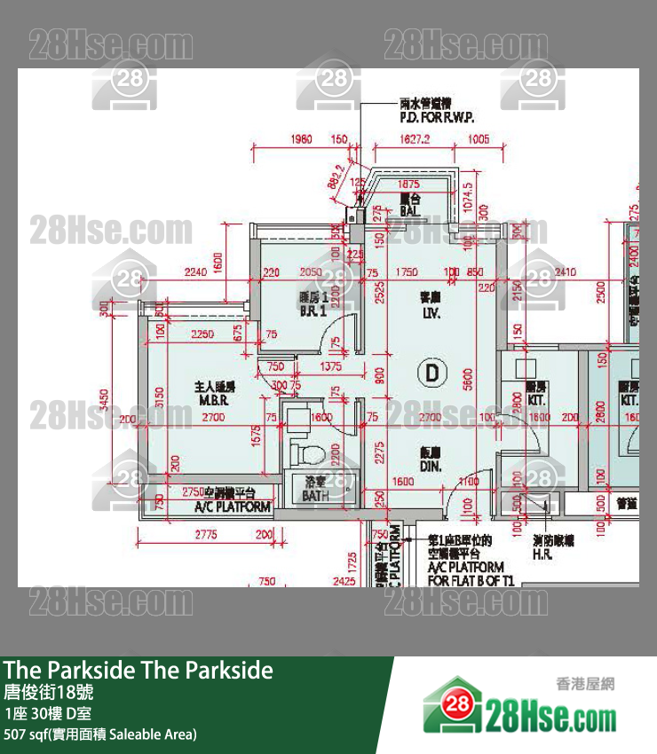 The Parkside 1座30楼 D室 平面图