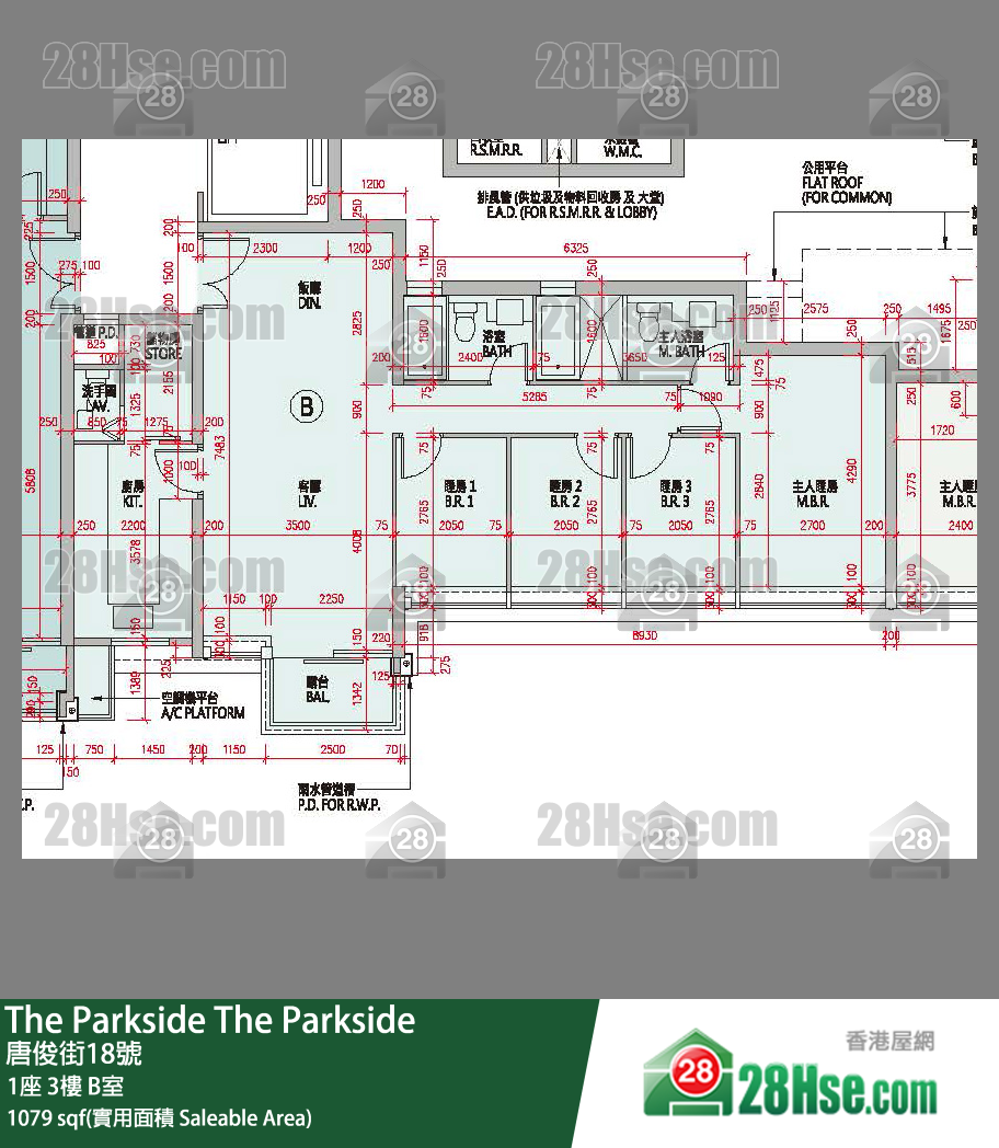 The Parkside 1座3楼 B室 平面图