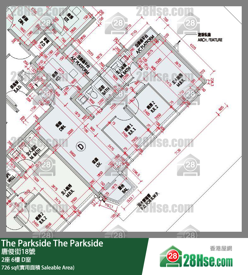 The Parkside 2座6楼 D室 平面图