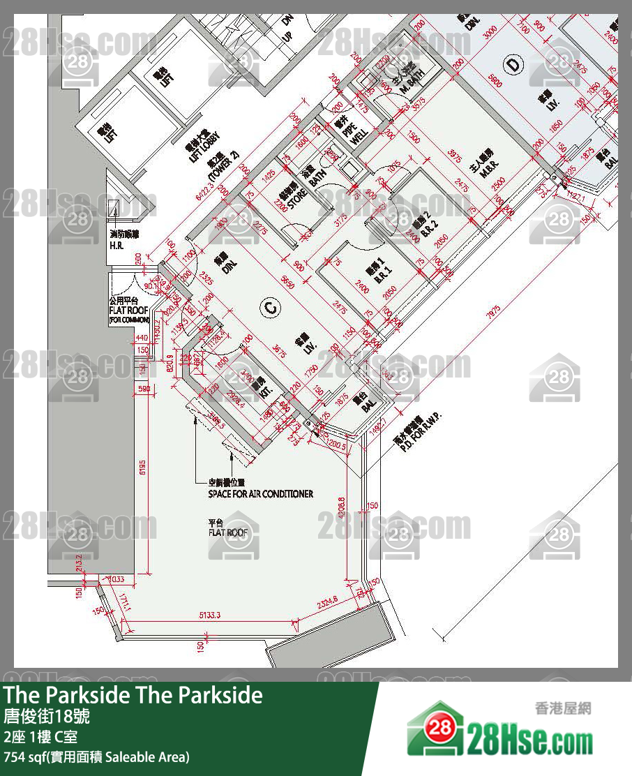 The Parkside 2座1楼 C室 平面图