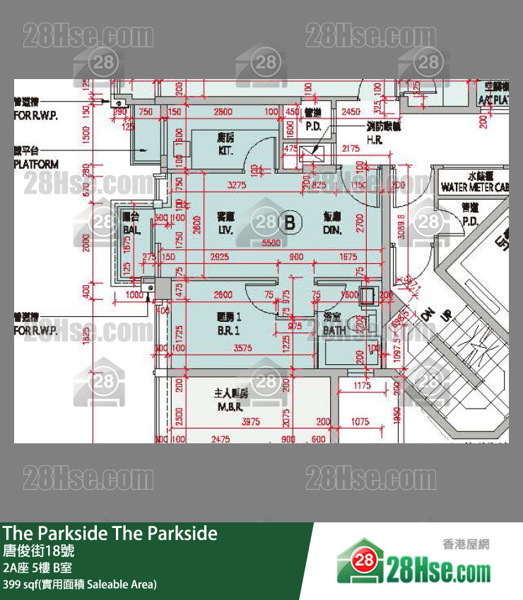 The Parkside 2A座 5楼 B室 平面图