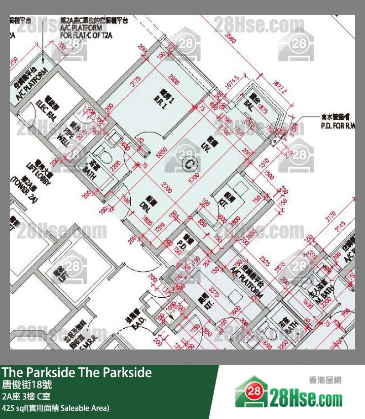The Parkside 2A座 3楼 C室 平面图