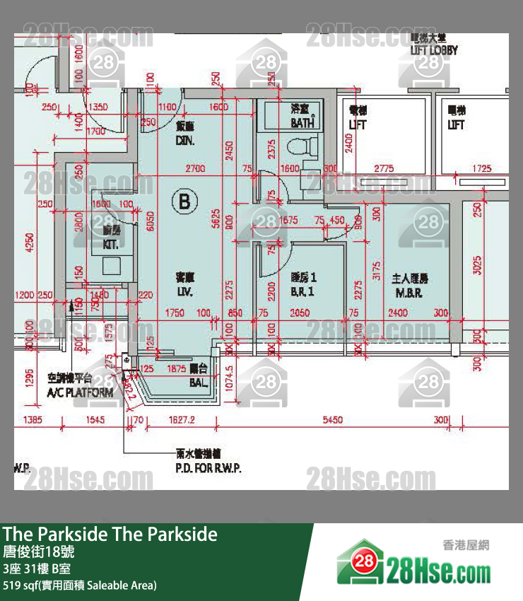 The Parkside 3座 31楼 B室 平面图