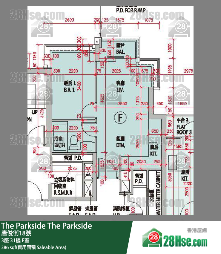 The Parkside,  Flat F, 31/f, Tower 3 FloorPlan