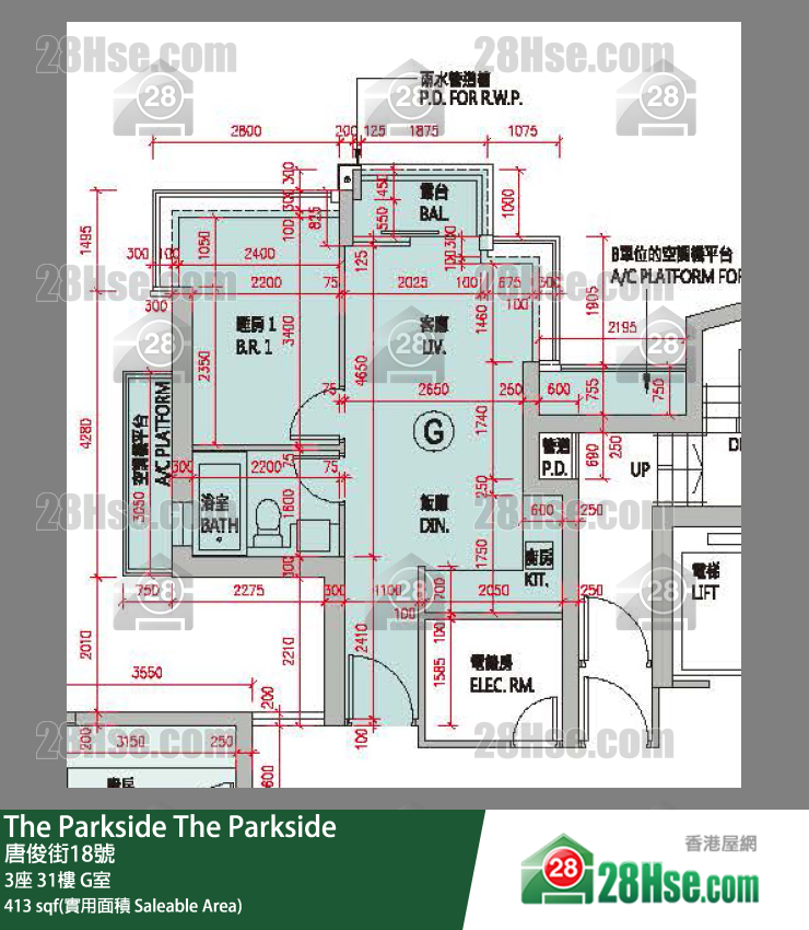 The Parkside 3座 31楼 G室 平面图