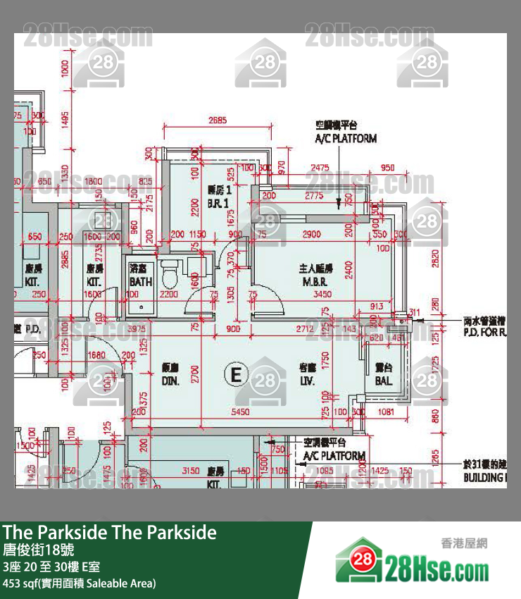 The Parkside 3座22楼 E室 平面图
