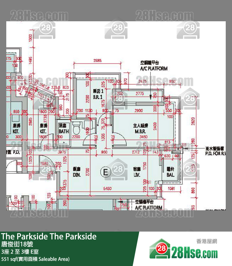 The Parkside 3座3楼 E室 平面图