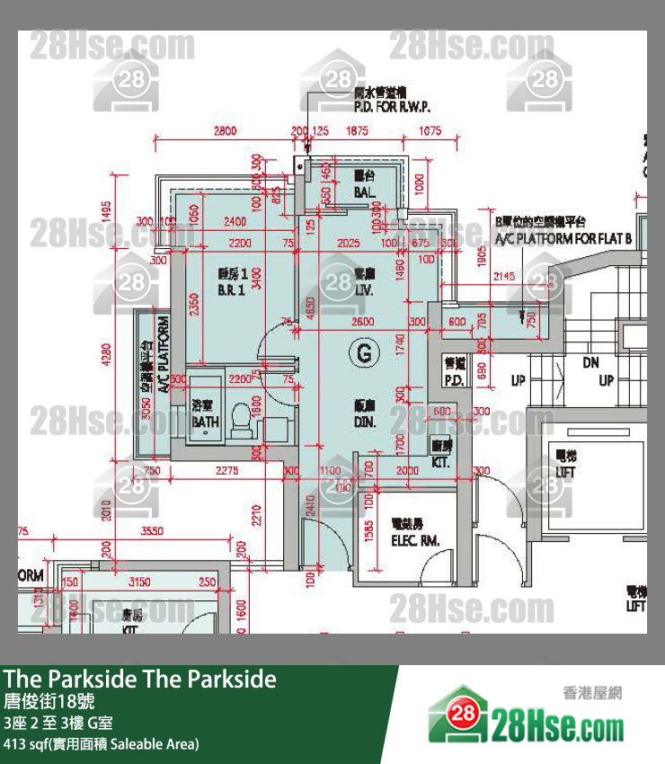 The Parkside 3座 2楼 G室 平面图