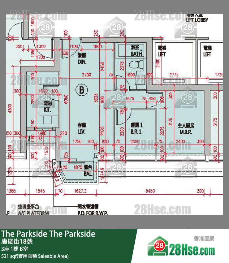 The Parkside 3座1楼 B室 平面图