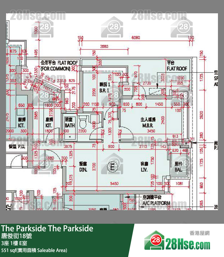 The Parkside 3座 1樓 E室 平面圖