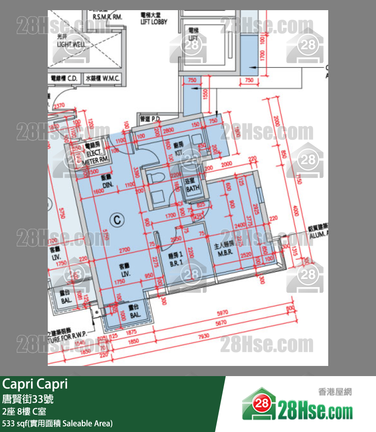 Capri 大厦2座8楼 C室 平面图