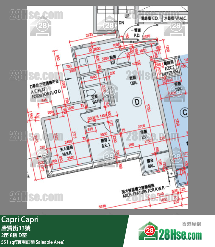 Capri 大厦2座8楼 D室 平面图