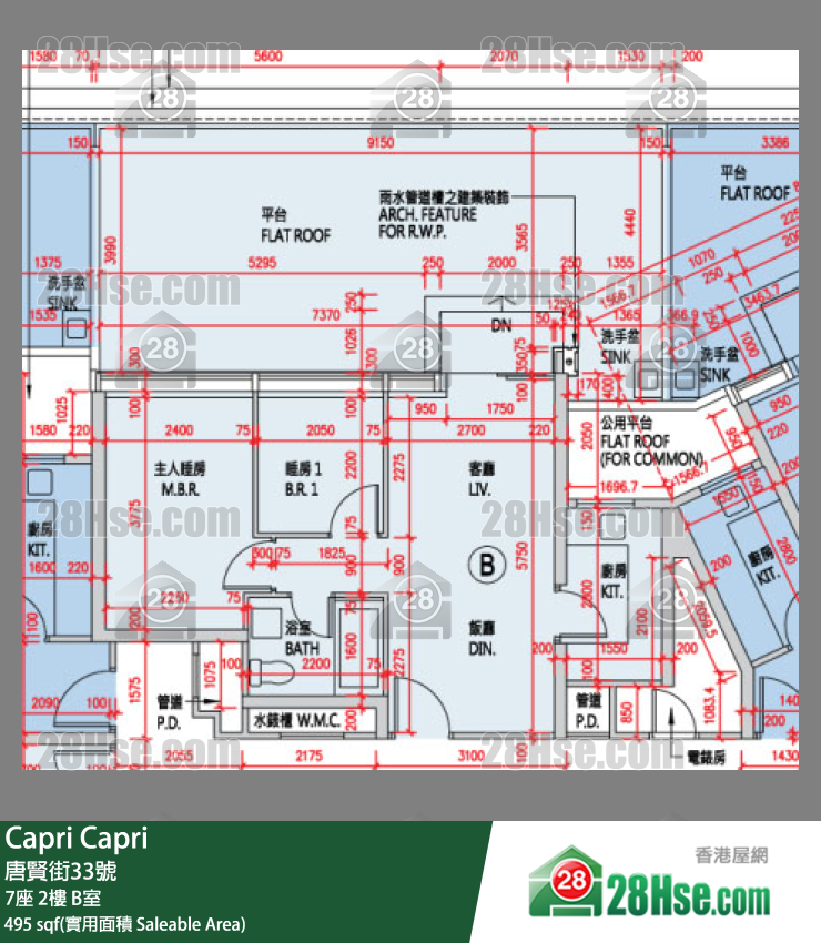Capri 大厦 7座 2楼 B室 平面图