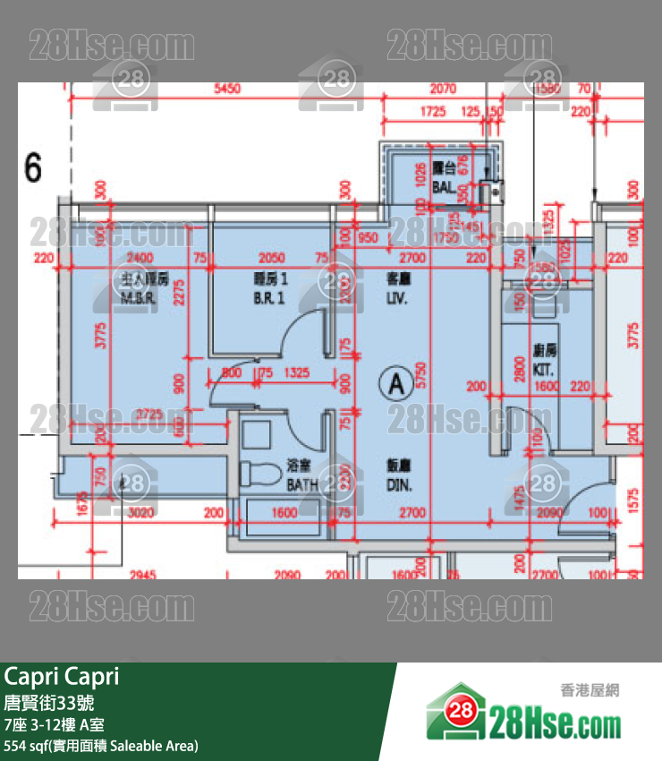 Capri 大厦7座12楼 A室 平面图