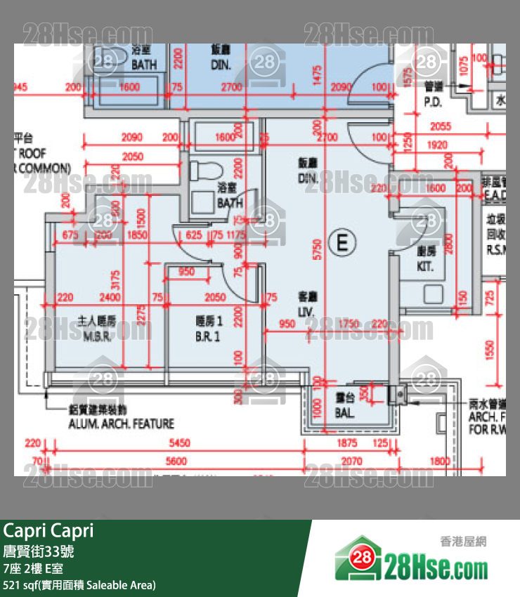 Capri 大厦7座2楼 E室 平面图