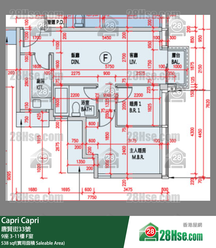 Capri 大厦9座8楼 F室 平面图